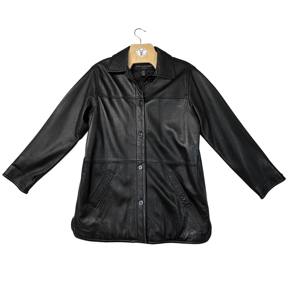 Centigrade Leather Jacket Medium Black Button Fro… - image 1